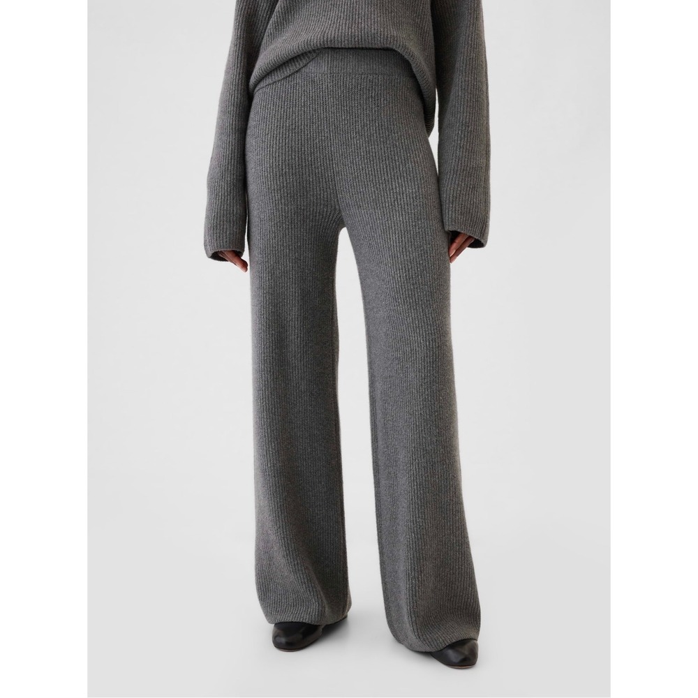 GAP CashSoft Shaker Charcoal Gray Knit Wide Leg Pants Women Large Ribbed Lounge